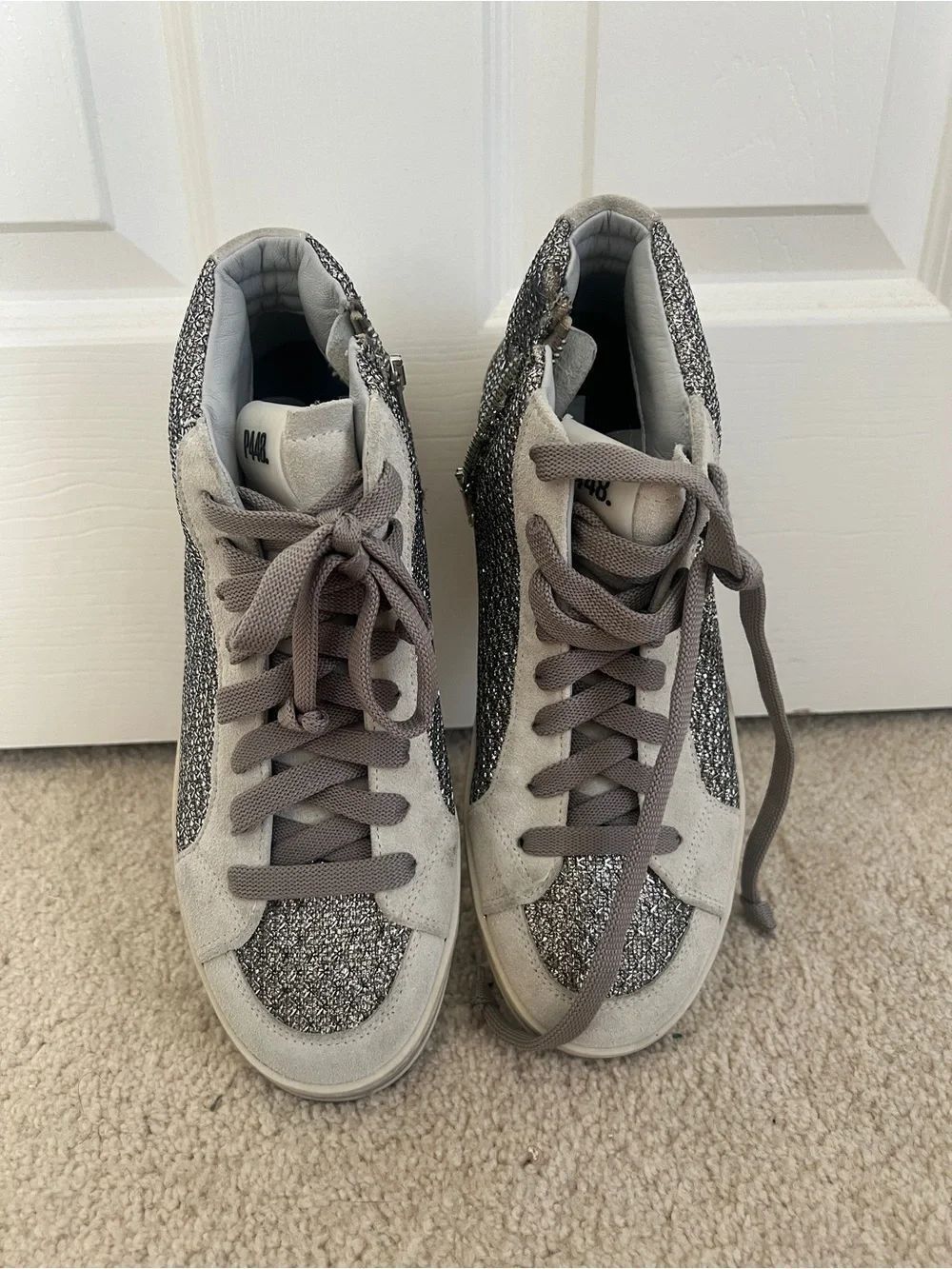 P448 SKATE GLITTER WITH SIDE ZIPPER HIGH TOP SNEAKERS EU 39 EUC
